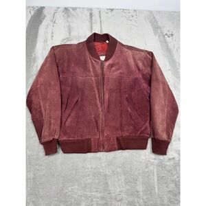 Vintage 70s Red Suede Bomber Jacket Mens Medium Burgundy Leather Korea Retro 80s